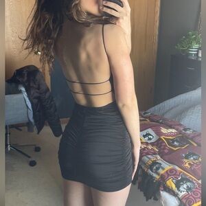Windsor Black Backless Ruched Backless Bodycon Mini Dress